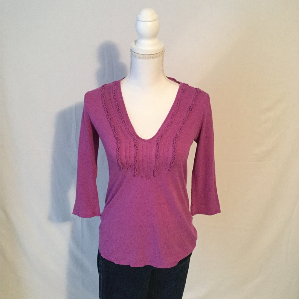 Gap Magenta Long Sleeve Tee with Ruffle Sz Small